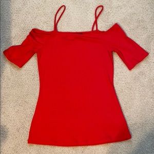 red off the shoulder tee